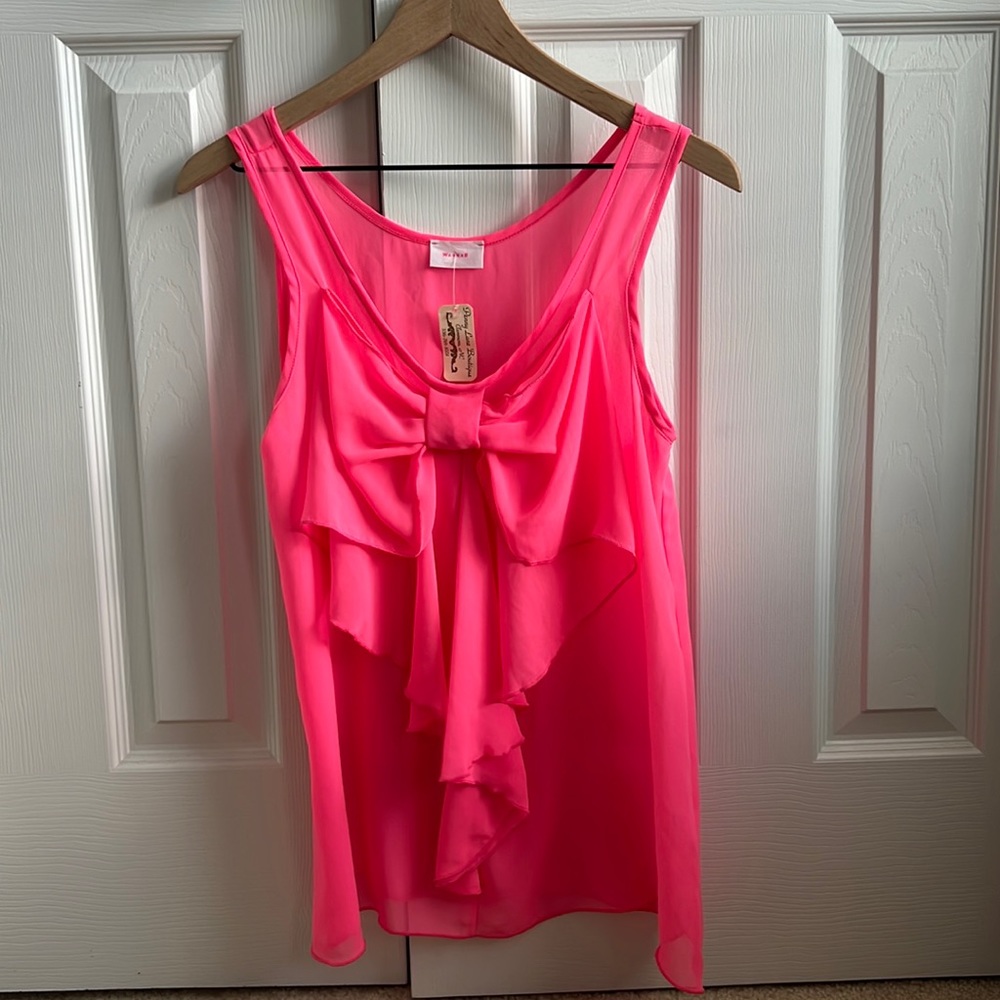 NWT WannaB hot pink bow tank top size Large